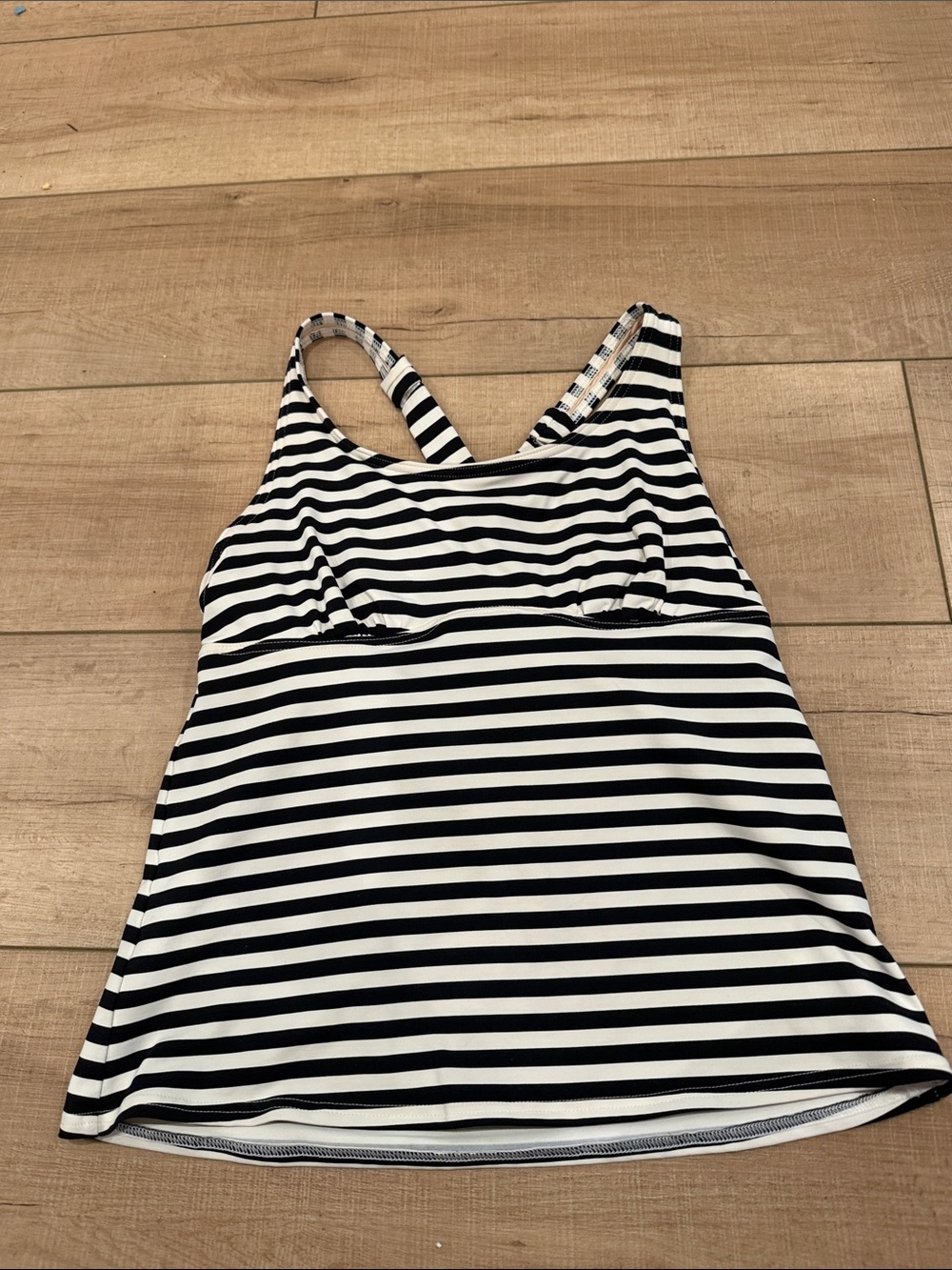 Lands' End Black and White Striped Tankini Top